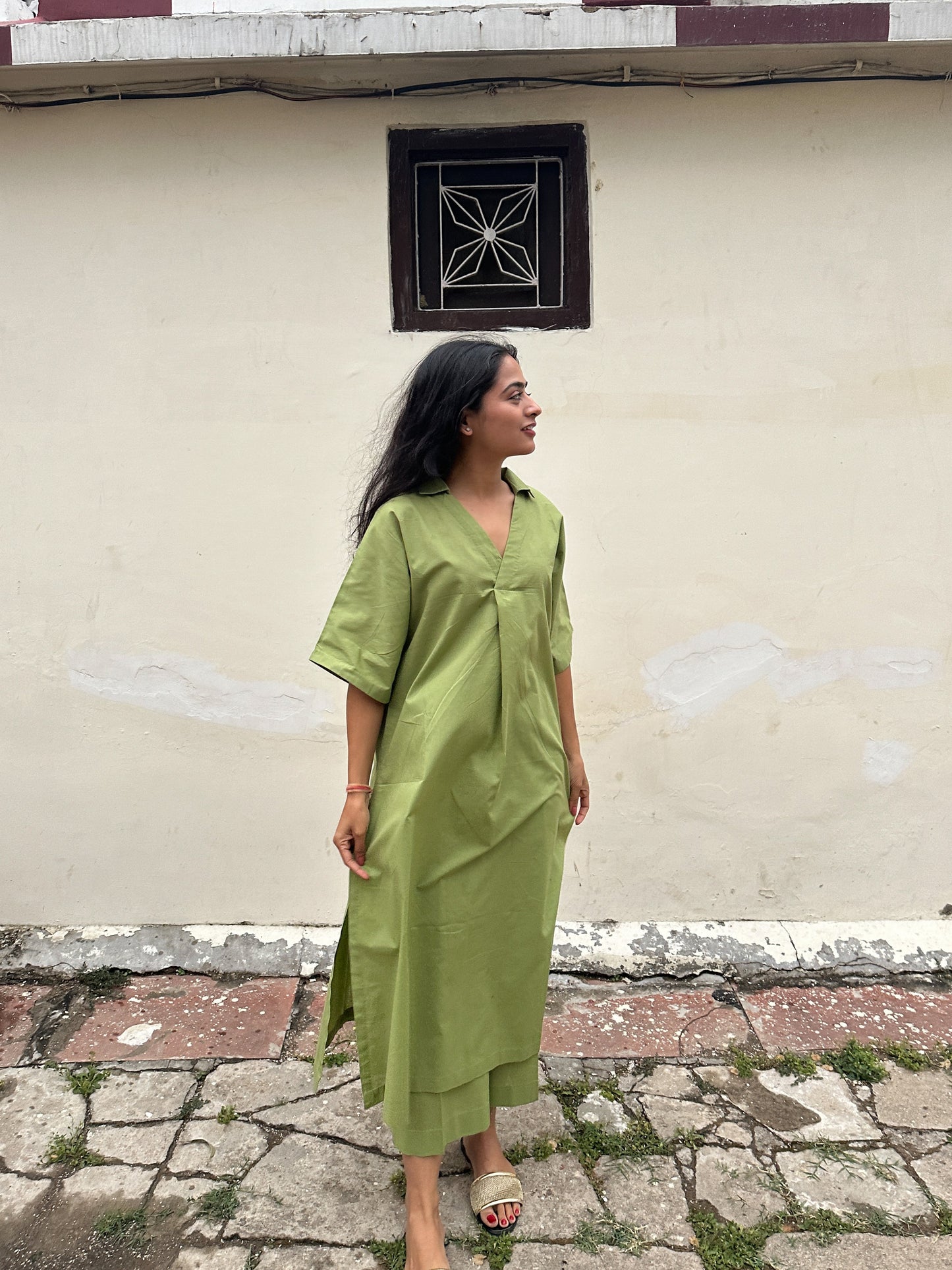 V neck green co-ord set