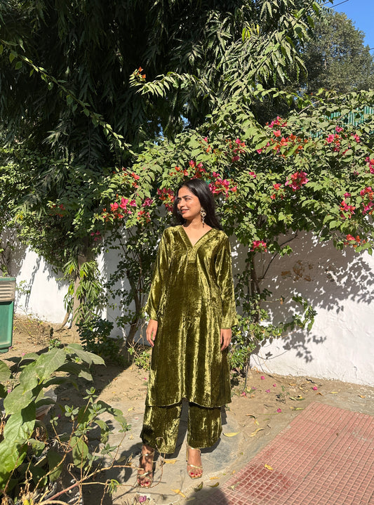 Olive Green Velvet Co-ord Set