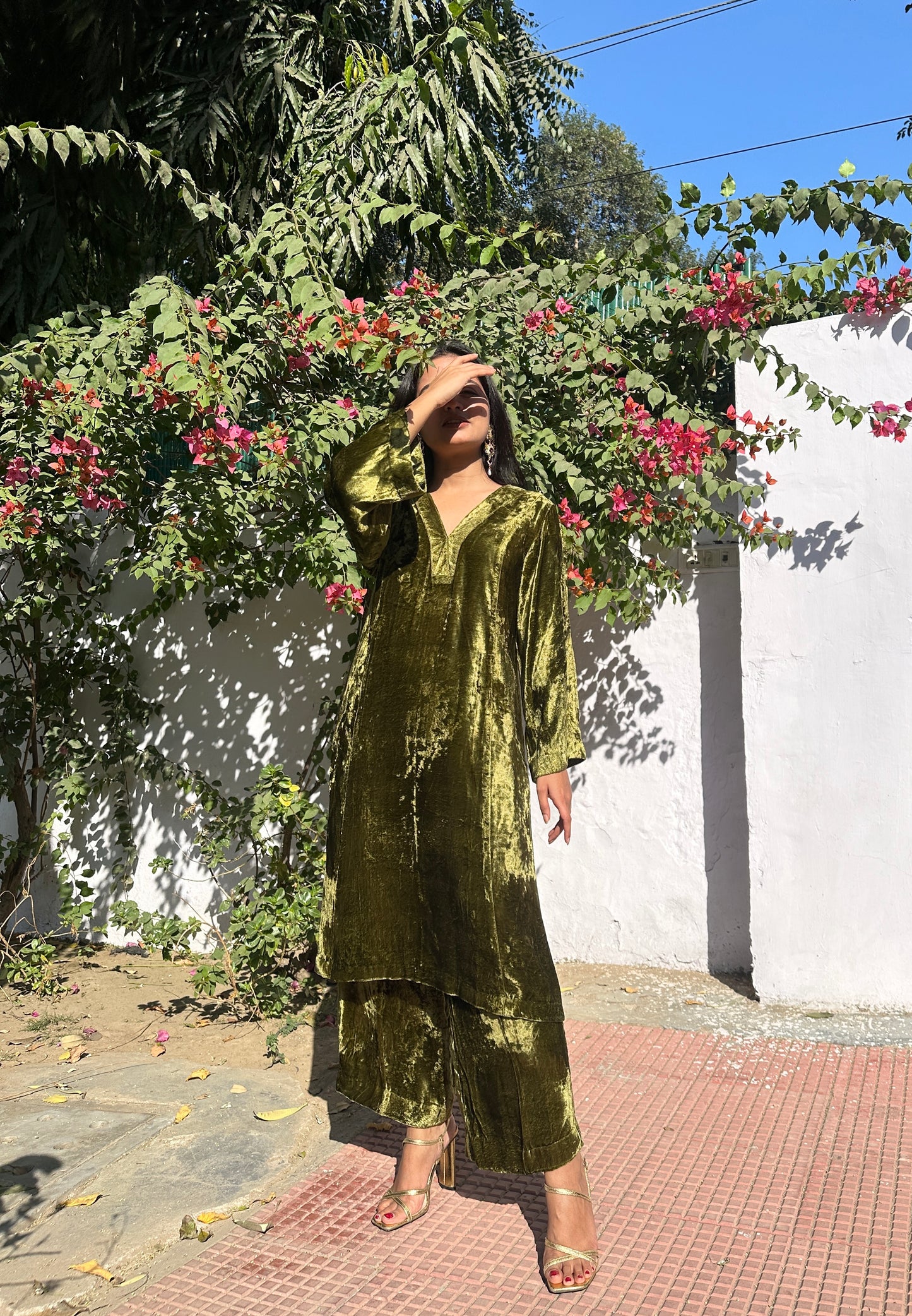 Olive Green Velvet Co-ord Set