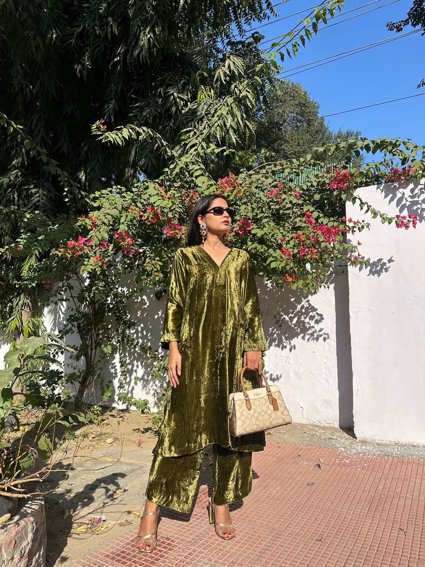 Olive Green Velvet Co-ord Set