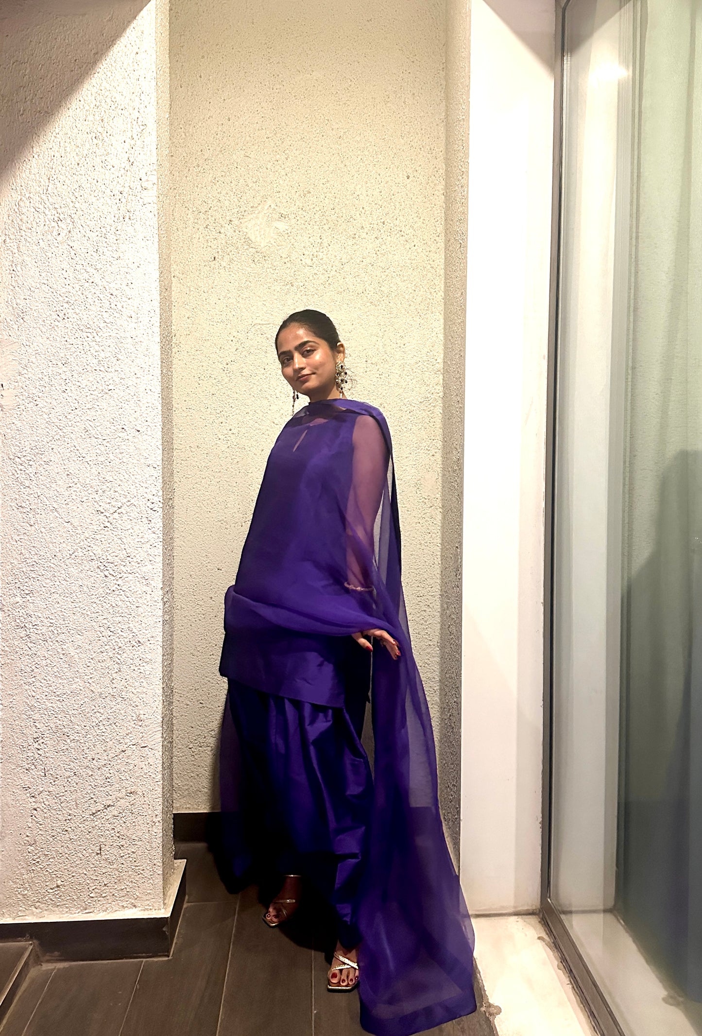 Purple Taffeta Suit Set