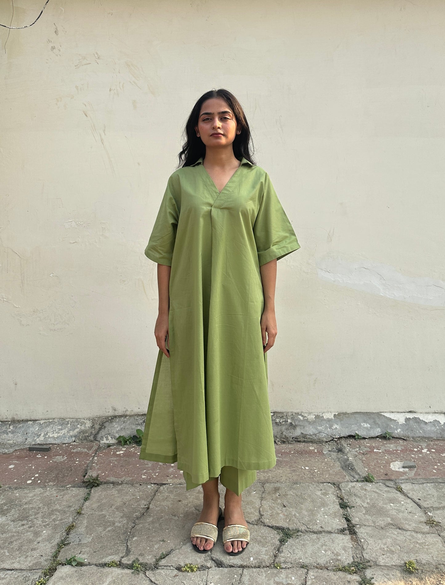 V neck green co-ord set